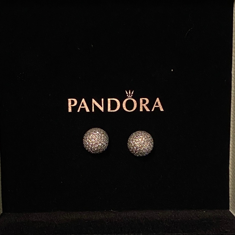 PANDORA Silver & Pink CZ Open Bangle End Caps